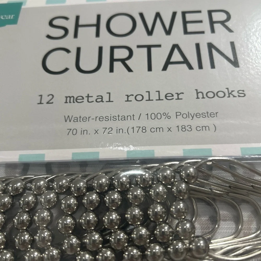 Homewear Jacquard Fabric Shower Curtain with 12 Hooks 70 x 72 in NEW